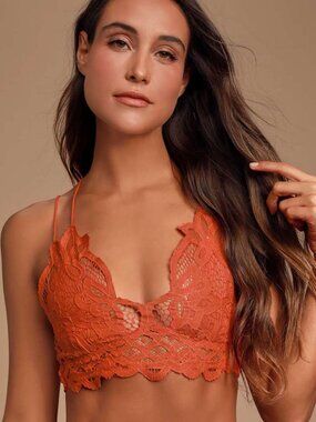 Free People Fp One Adella Bralette Lace Double Strap Burnt Orange Top S